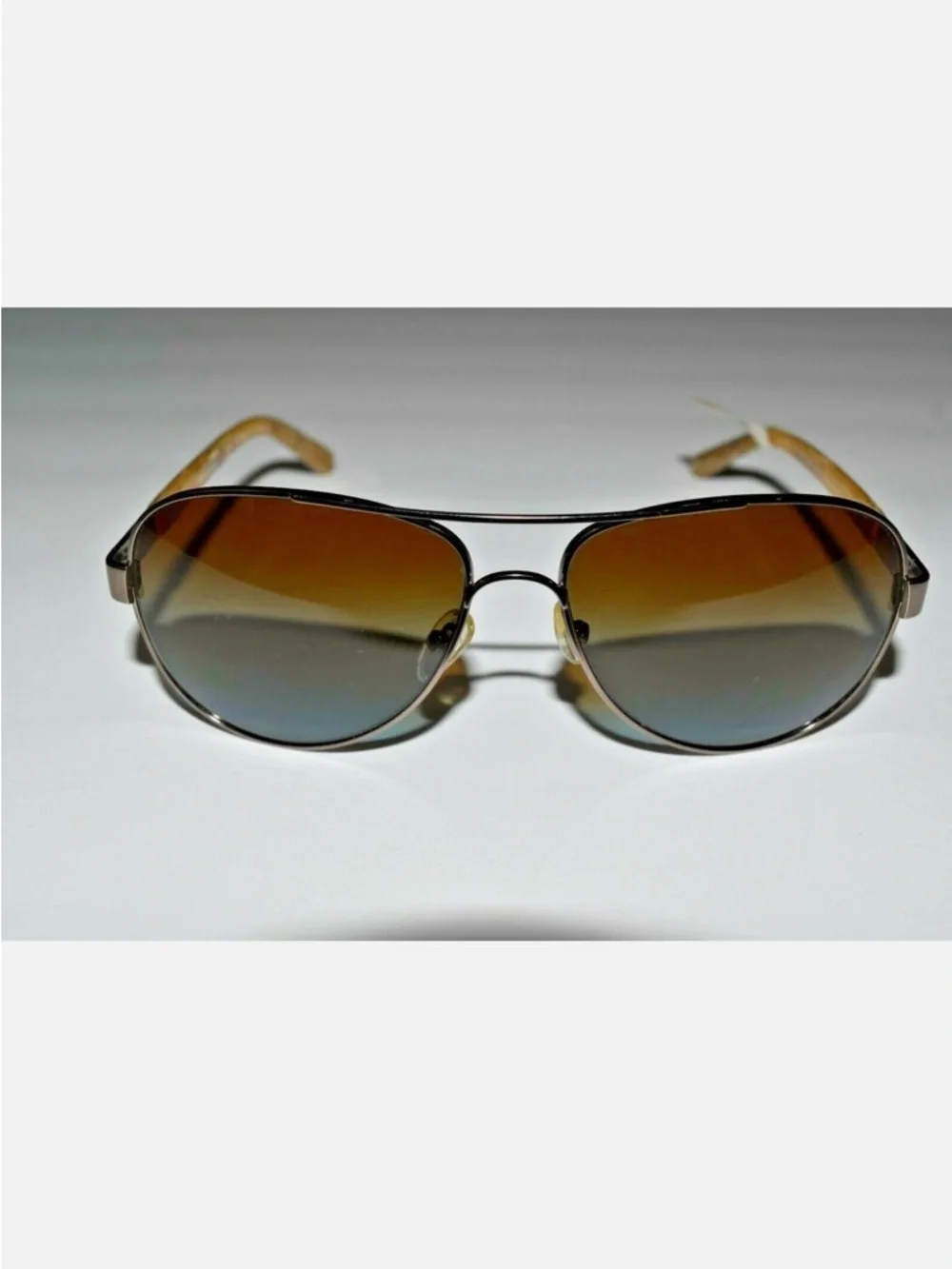 Tory Burch pilot aviator sunglasses. Gunmetal frame w blue/cream. Brown-Lensed - Picture 11 of 12